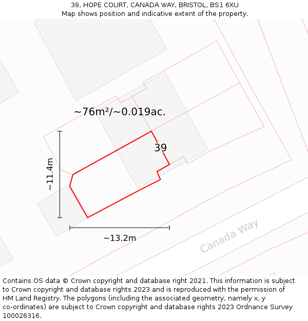 39, HOPE COURT, CANADA WAY, BRISTOL, BS1 6XU: Plot and title map
