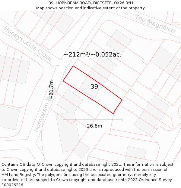 39, HORNBEAM ROAD, BICESTER, OX26 3YH: Plot and title map
