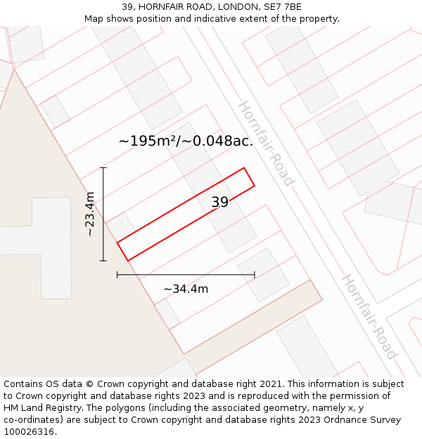 39, HORNFAIR ROAD, LONDON, SE7 7BE: Plot and title map