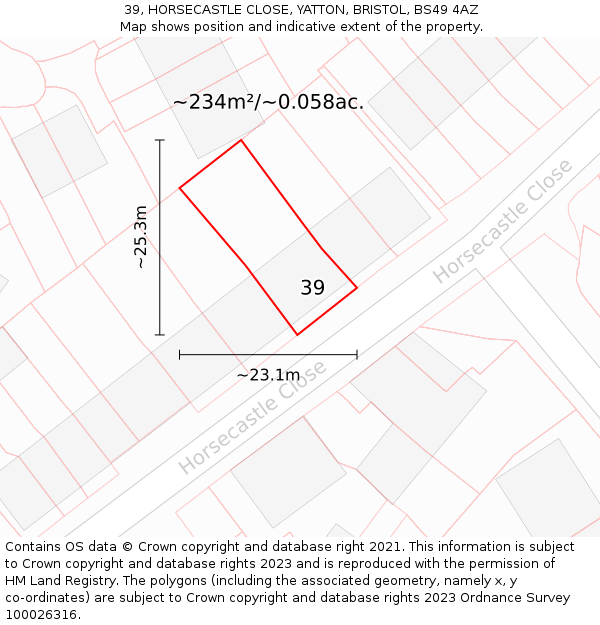 39, HORSECASTLE CLOSE, YATTON, BRISTOL, BS49 4AZ: Plot and title map