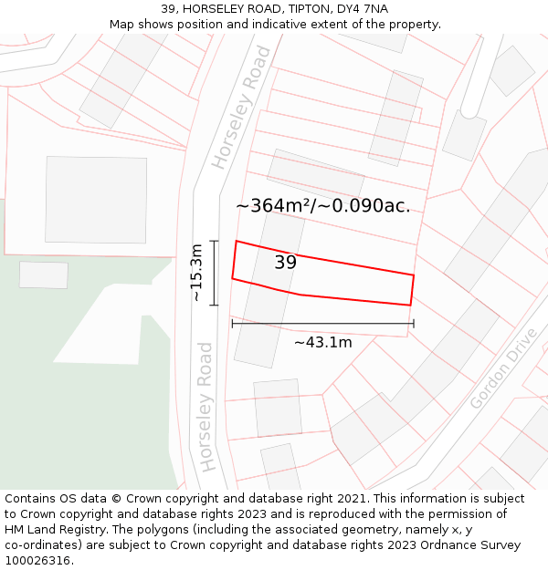 39, HORSELEY ROAD, TIPTON, DY4 7NA: Plot and title map