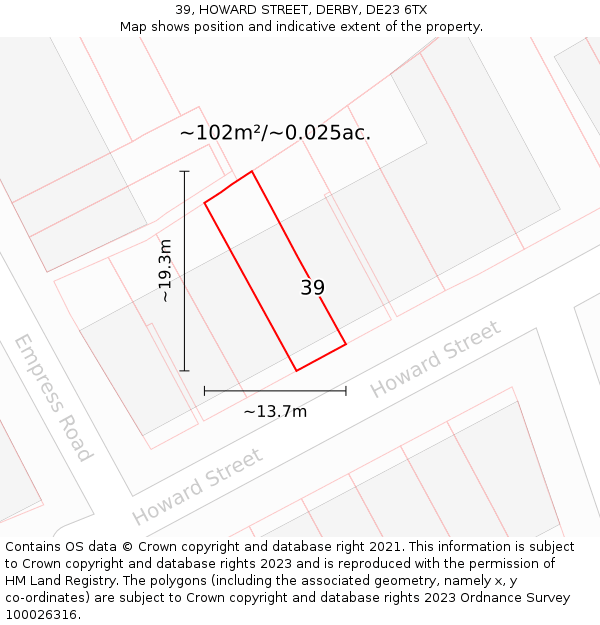 39, HOWARD STREET, DERBY, DE23 6TX: Plot and title map