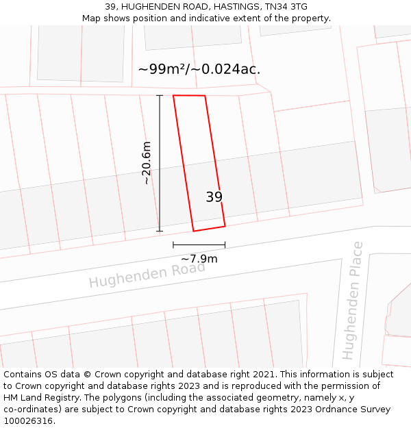 39, HUGHENDEN ROAD, HASTINGS, TN34 3TG: Plot and title map