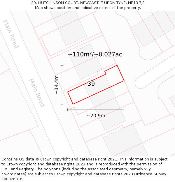 39, HUTCHINSON COURT, NEWCASTLE UPON TYNE, NE13 7JF: Plot and title map