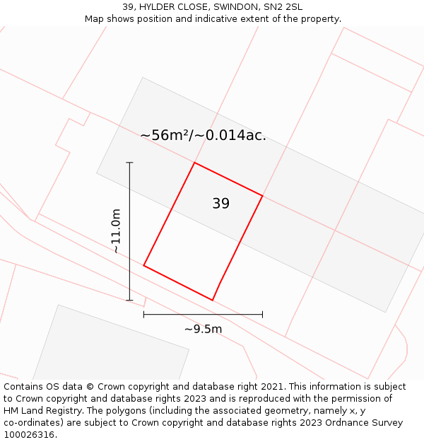 39, HYLDER CLOSE, SWINDON, SN2 2SL: Plot and title map