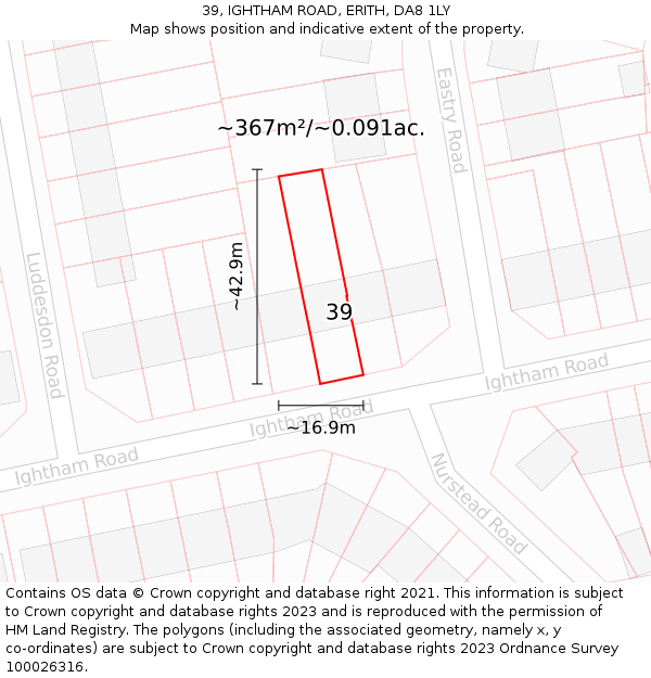 39, IGHTHAM ROAD, ERITH, DA8 1LY: Plot and title map