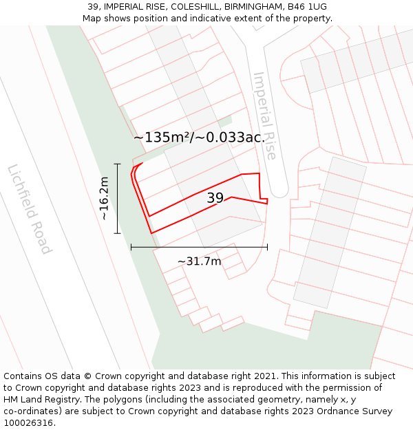 39, IMPERIAL RISE, COLESHILL, BIRMINGHAM, B46 1UG: Plot and title map