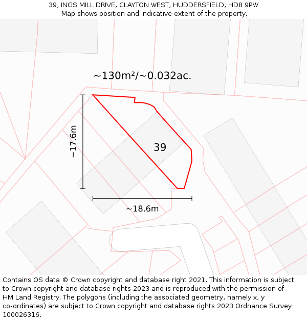 39, INGS MILL DRIVE, CLAYTON WEST, HUDDERSFIELD, HD8 9PW: Plot and title map