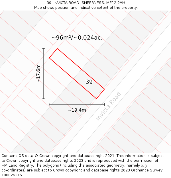 39, INVICTA ROAD, SHEERNESS, ME12 2AH: Plot and title map