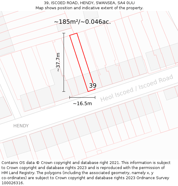 39, ISCOED ROAD, HENDY, SWANSEA, SA4 0UU: Plot and title map