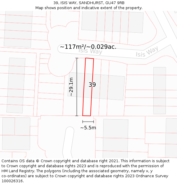 39, ISIS WAY, SANDHURST, GU47 9RB: Plot and title map