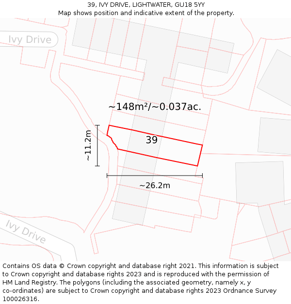 39, IVY DRIVE, LIGHTWATER, GU18 5YY: Plot and title map
