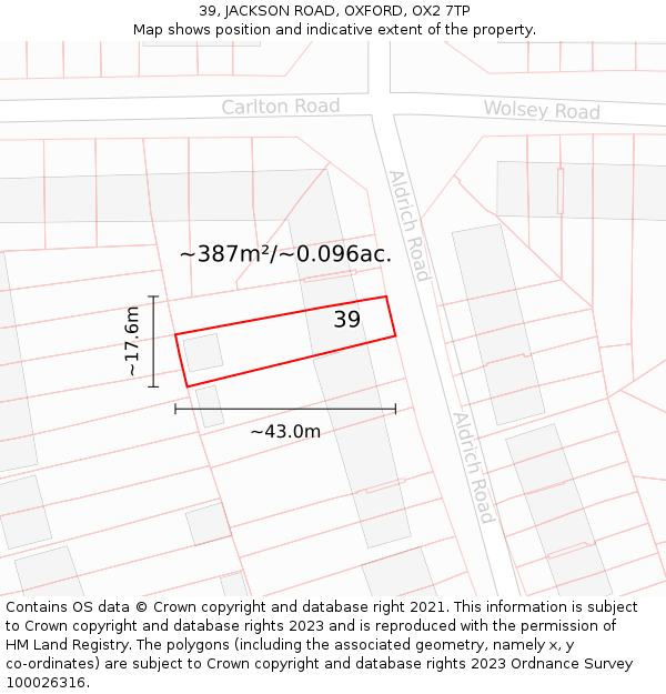 39, JACKSON ROAD, OXFORD, OX2 7TP: Plot and title map