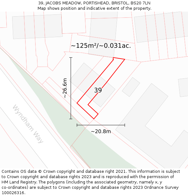 39, JACOBS MEADOW, PORTISHEAD, BRISTOL, BS20 7LN: Plot and title map