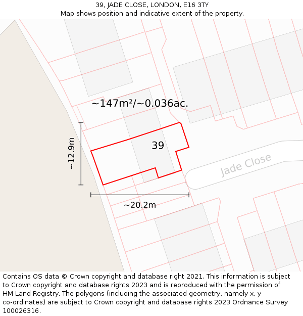 39, JADE CLOSE, LONDON, E16 3TY: Plot and title map