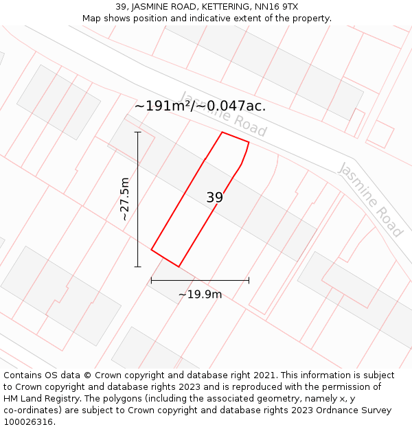 39, JASMINE ROAD, KETTERING, NN16 9TX: Plot and title map