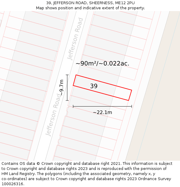 39, JEFFERSON ROAD, SHEERNESS, ME12 2PU: Plot and title map