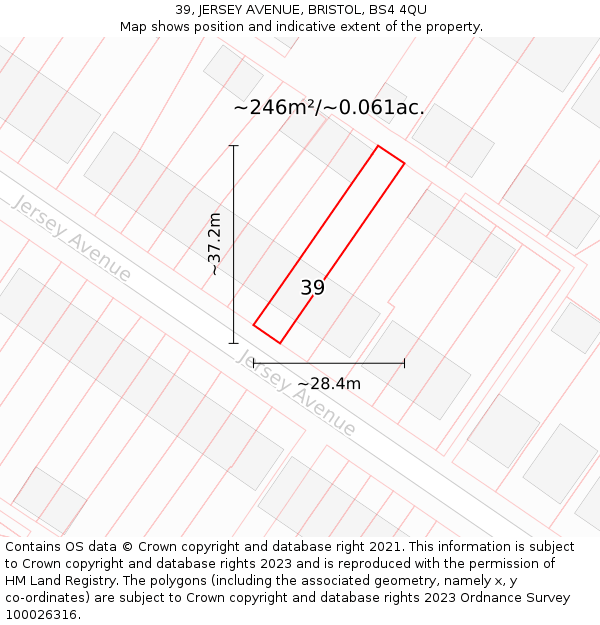 39, JERSEY AVENUE, BRISTOL, BS4 4QU: Plot and title map
