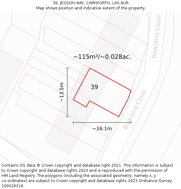 39, JESSON WAY, CARNFORTH, LA5 9UR: Plot and title map