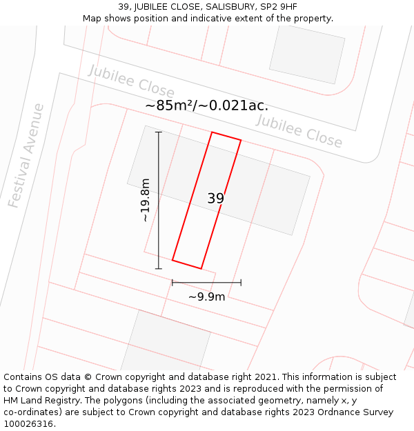 39, JUBILEE CLOSE, SALISBURY, SP2 9HF: Plot and title map