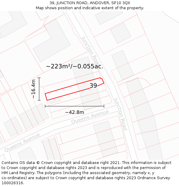 39, JUNCTION ROAD, ANDOVER, SP10 3QX: Plot and title map