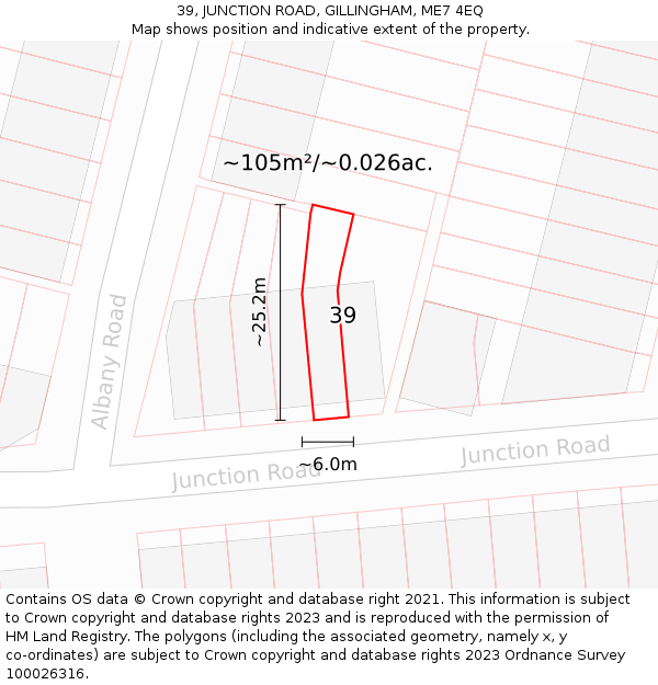 39, JUNCTION ROAD, GILLINGHAM, ME7 4EQ: Plot and title map