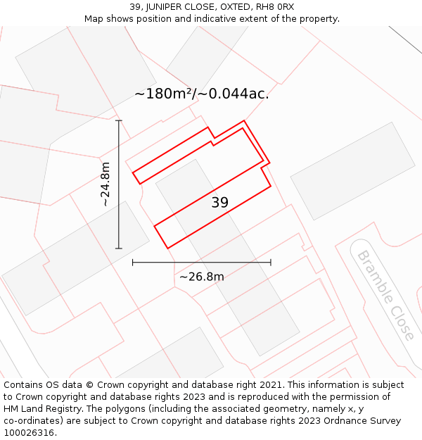 39, JUNIPER CLOSE, OXTED, RH8 0RX: Plot and title map