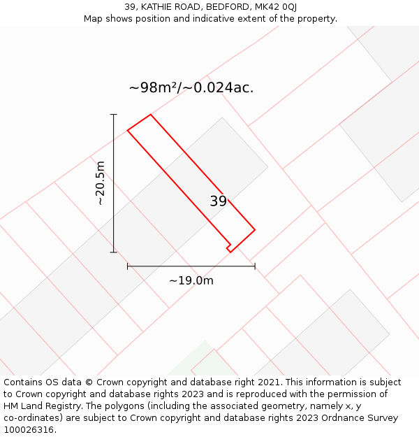 39, KATHIE ROAD, BEDFORD, MK42 0QJ: Plot and title map