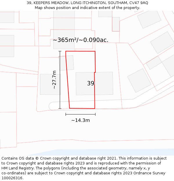 39, KEEPERS MEADOW, LONG ITCHINGTON, SOUTHAM, CV47 9AQ: Plot and title map