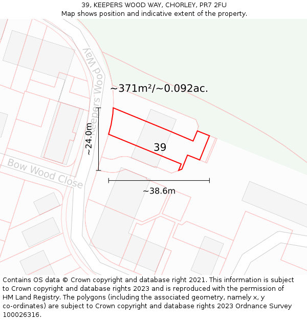 39, KEEPERS WOOD WAY, CHORLEY, PR7 2FU: Plot and title map