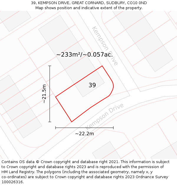 39, KEMPSON DRIVE, GREAT CORNARD, SUDBURY, CO10 0ND: Plot and title map