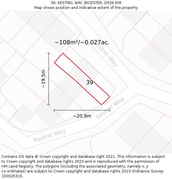 39, KESTREL WAY, BICESTER, OX26 6YA: Plot and title map