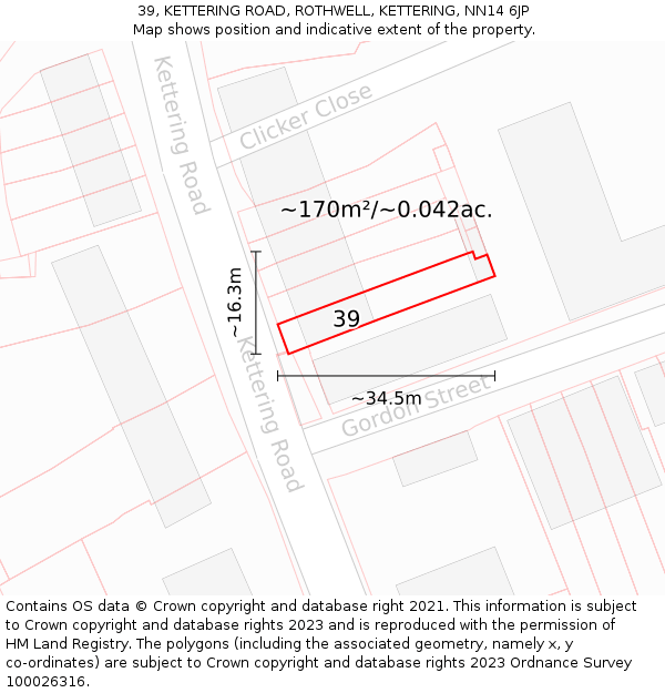 39, KETTERING ROAD, ROTHWELL, KETTERING, NN14 6JP: Plot and title map