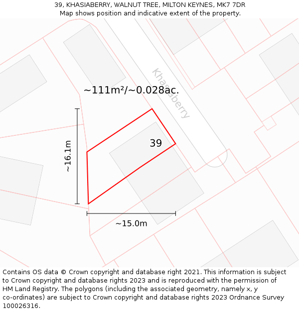 39, KHASIABERRY, WALNUT TREE, MILTON KEYNES, MK7 7DR: Plot and title map