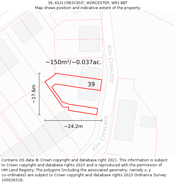 39, KILN CRESCENT, WORCESTER, WR3 8BT: Plot and title map