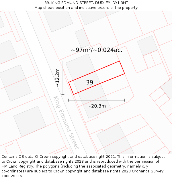 39, KING EDMUND STREET, DUDLEY, DY1 3HT: Plot and title map