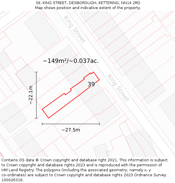 39, KING STREET, DESBOROUGH, KETTERING, NN14 2RD: Plot and title map
