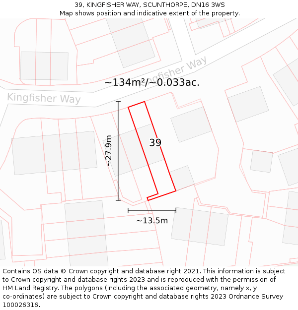 39, KINGFISHER WAY, SCUNTHORPE, DN16 3WS: Plot and title map