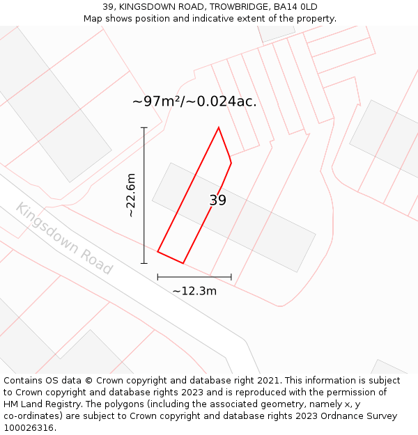 39, KINGSDOWN ROAD, TROWBRIDGE, BA14 0LD: Plot and title map