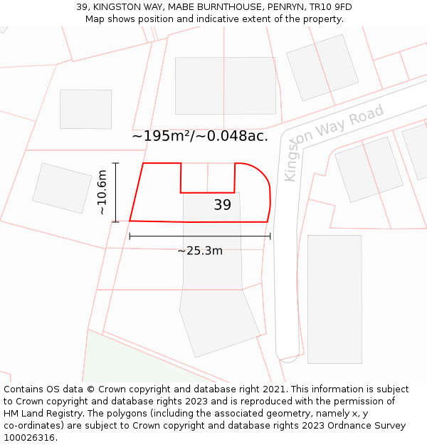 39, KINGSTON WAY, MABE BURNTHOUSE, PENRYN, TR10 9FD: Plot and title map