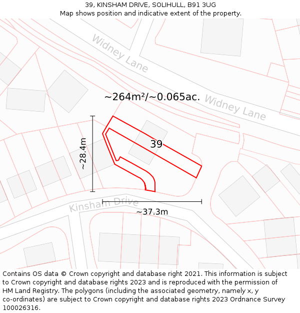 39, KINSHAM DRIVE, SOLIHULL, B91 3UG: Plot and title map