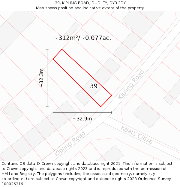 39, KIPLING ROAD, DUDLEY, DY3 3DY: Plot and title map