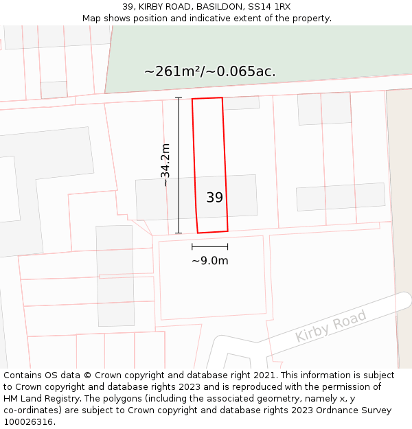 39, KIRBY ROAD, BASILDON, SS14 1RX: Plot and title map