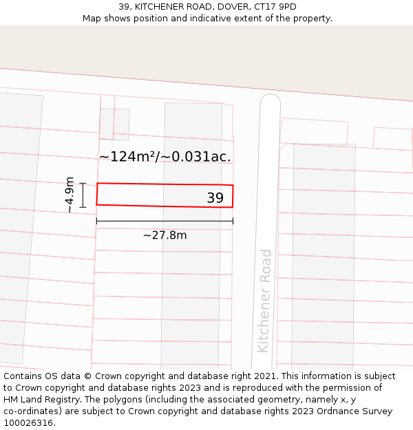 39, KITCHENER ROAD, DOVER, CT17 9PD: Plot and title map