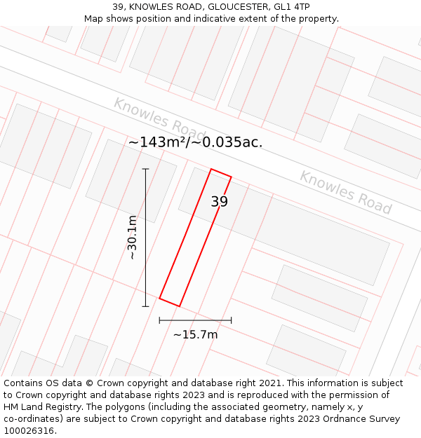 39, KNOWLES ROAD, GLOUCESTER, GL1 4TP: Plot and title map