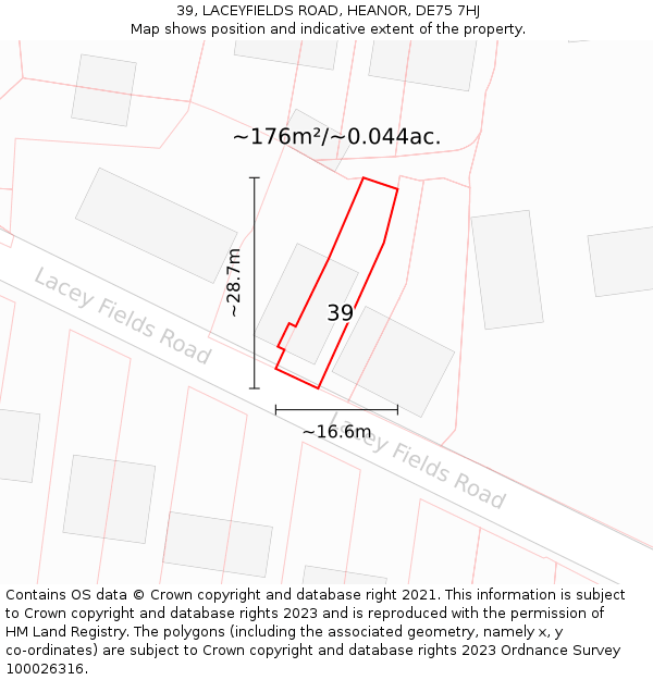 39, LACEYFIELDS ROAD, HEANOR, DE75 7HJ: Plot and title map