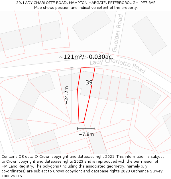 39, LADY CHARLOTTE ROAD, HAMPTON HARGATE, PETERBOROUGH, PE7 8AE: Plot and title map