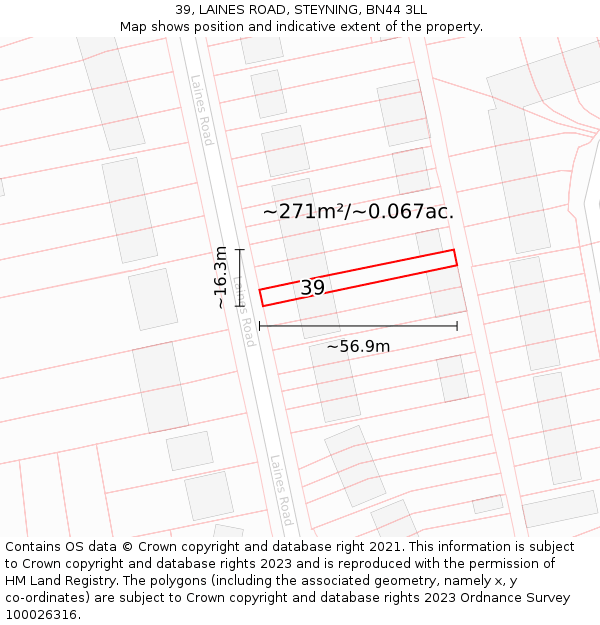 39, LAINES ROAD, STEYNING, BN44 3LL: Plot and title map