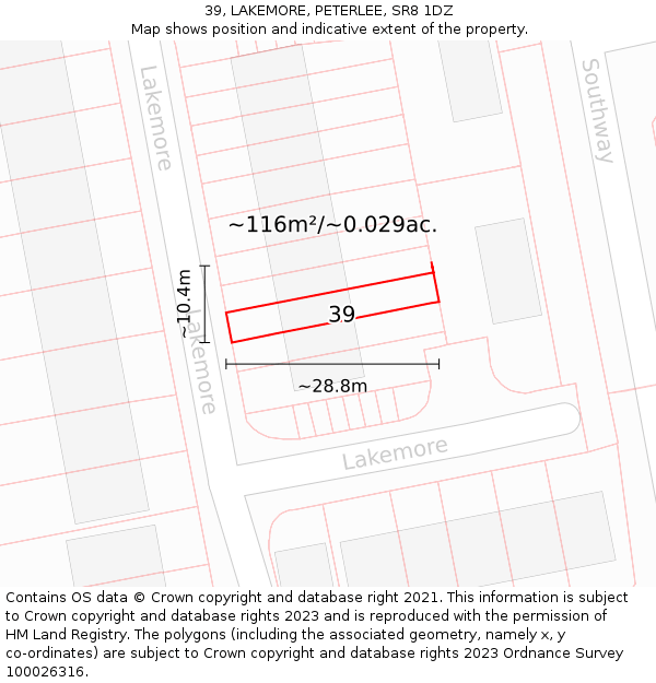 39, LAKEMORE, PETERLEE, SR8 1DZ: Plot and title map