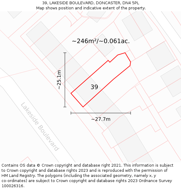 39, LAKESIDE BOULEVARD, DONCASTER, DN4 5PL: Plot and title map